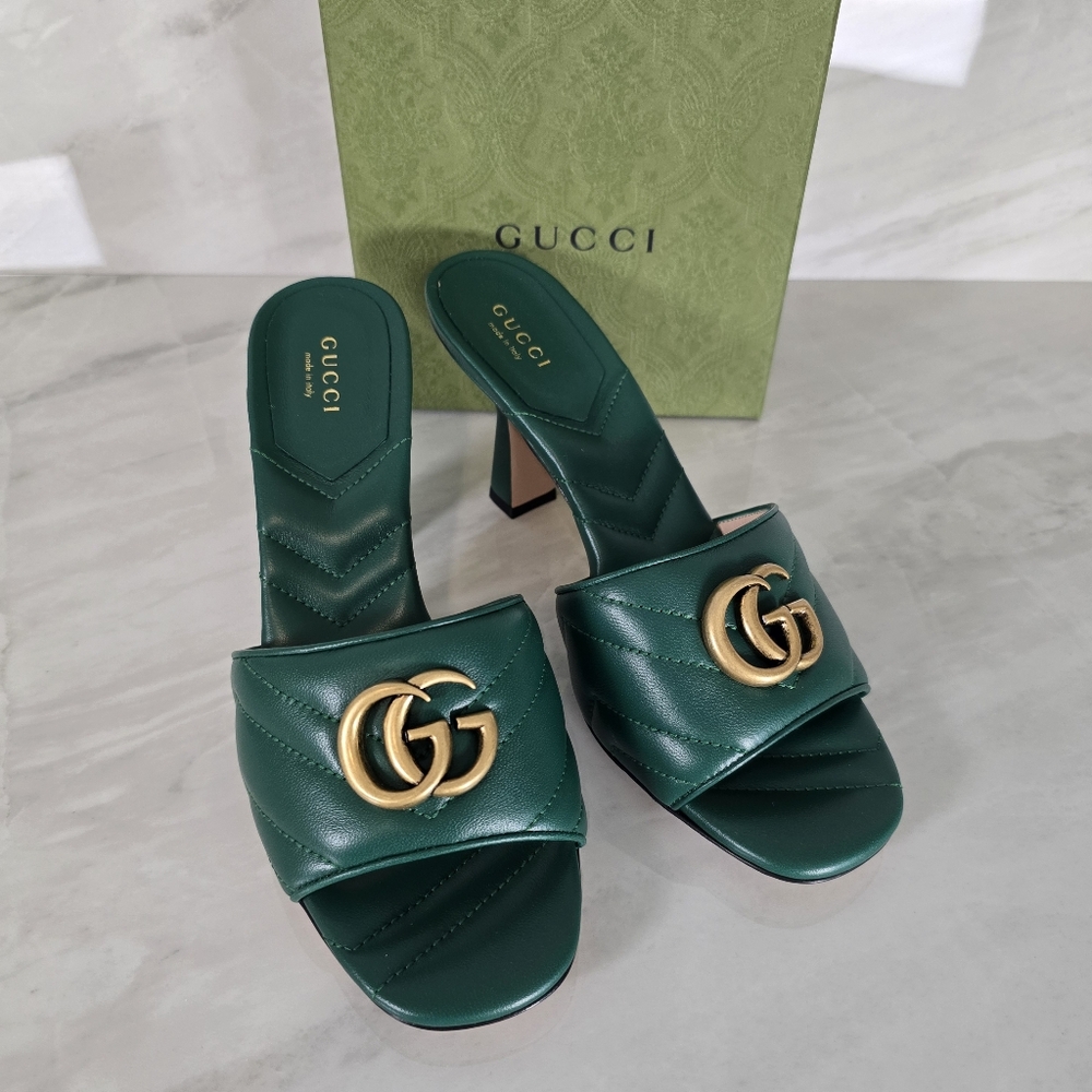Gucci GG Marmont Emerald Green Leather Heels